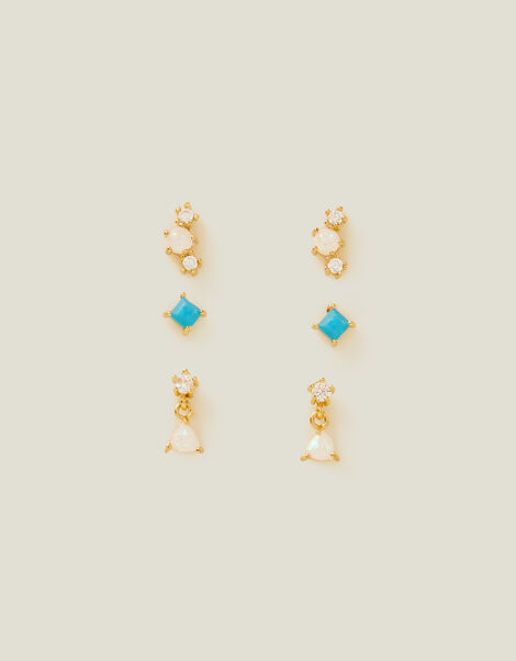 14ct Gold-Plated Studs Set of Three, , large