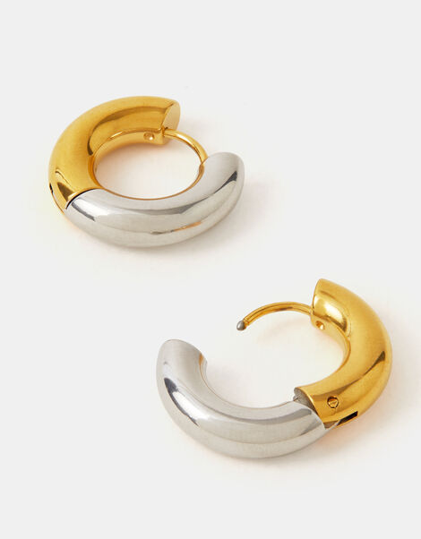 Stainless Steel Two Tone Hoop Earrings, , large