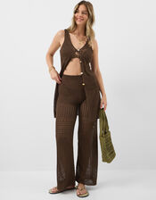 Crochet Knit Sleeveless Top, Brown (BROWN), large