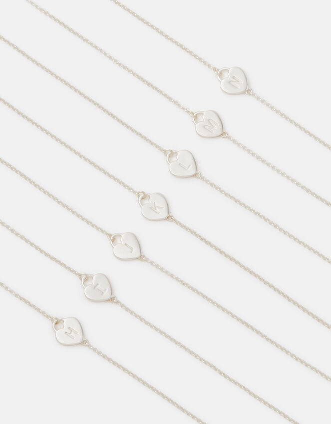 Sterling Silver Heart Initial Bracelet, Silver (ST SILVER), large