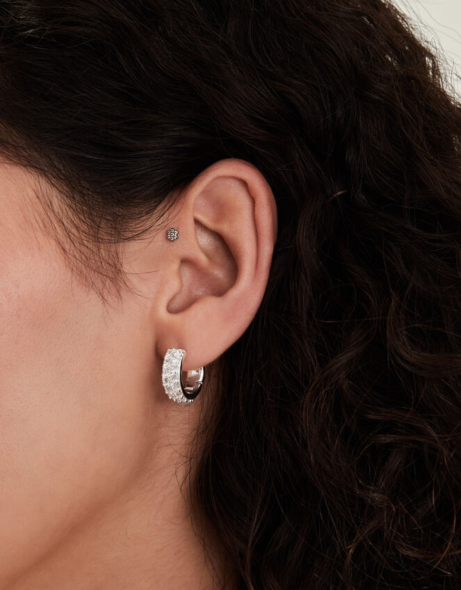 Sterling Silver-Plated Chunky Hoop Earrings, , large