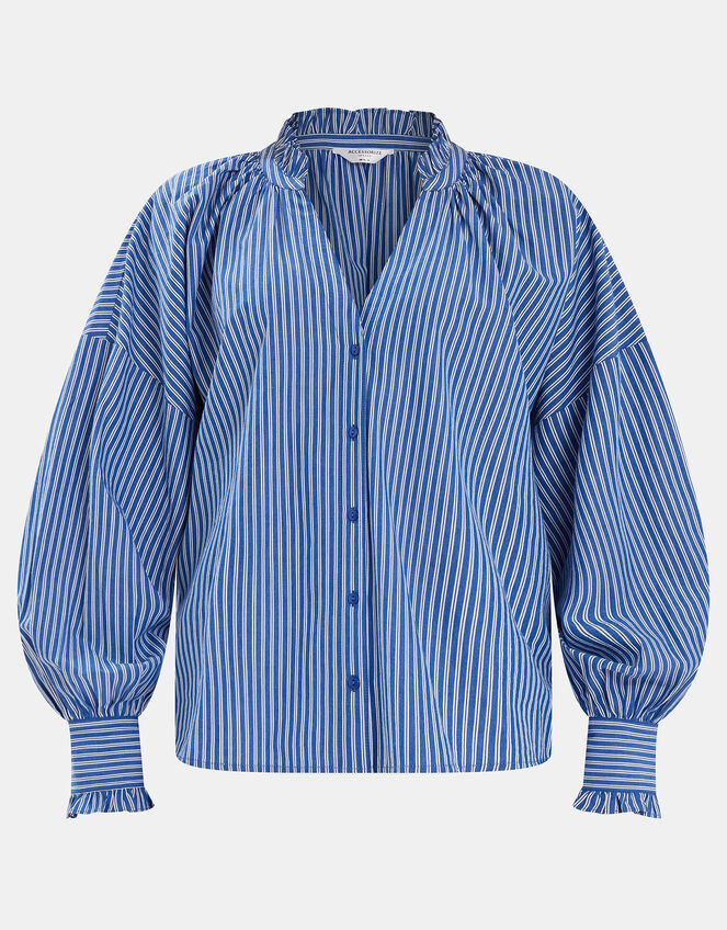 Stripe Frill Blouson Blouse, Blue (BLUE), large