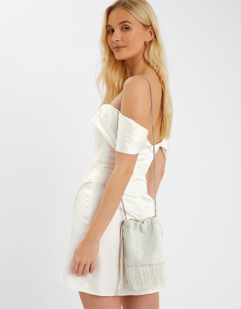 Bridal Bead Fringe Bucket Bag, , large