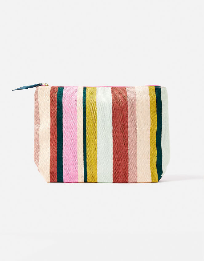 Large Stripe Embroidered Washbag, , large