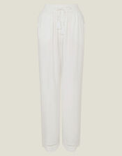 Embroidered Wide Leg Trousers, White (WHITE), large