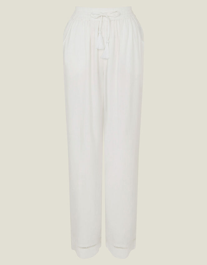 Embroidered Wide Leg Trousers, White (WHITE), large