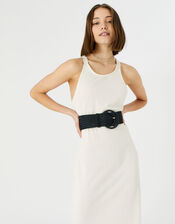 Weave Large Round Buckle Belt, Black (BLACK), large