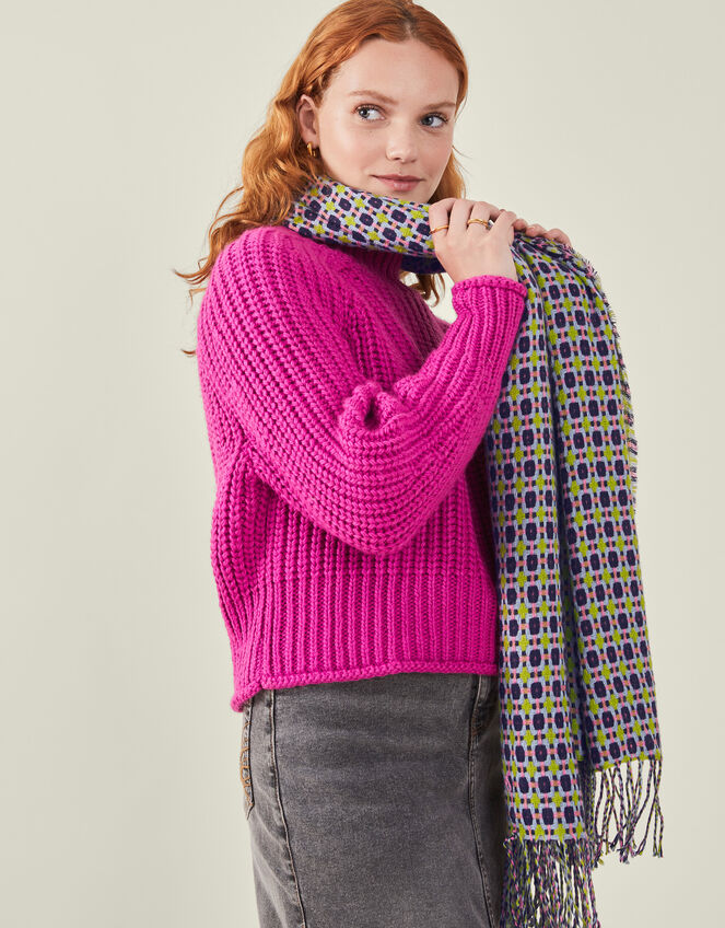 Woven Check Blanket Scarf, , large