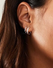 2-Pack Sterling Silver-Plated Mini Twist Hoop Earrings, , large