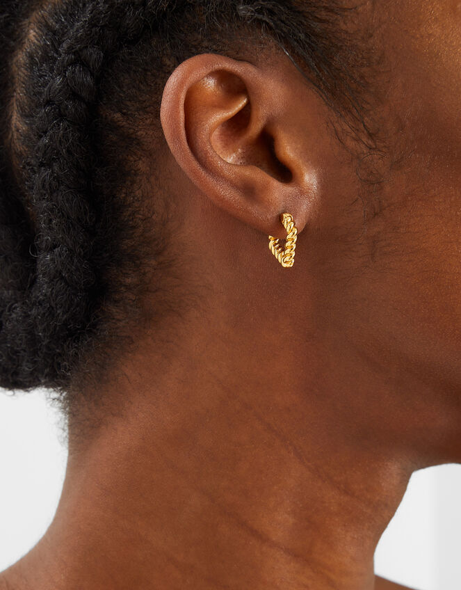14ct Gold-Plated Twist V-Shape Hoop Earrings, , large