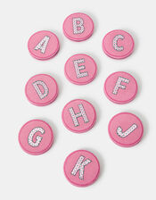 Initial Embroidered Compact Mirror, Pink (PINK), large