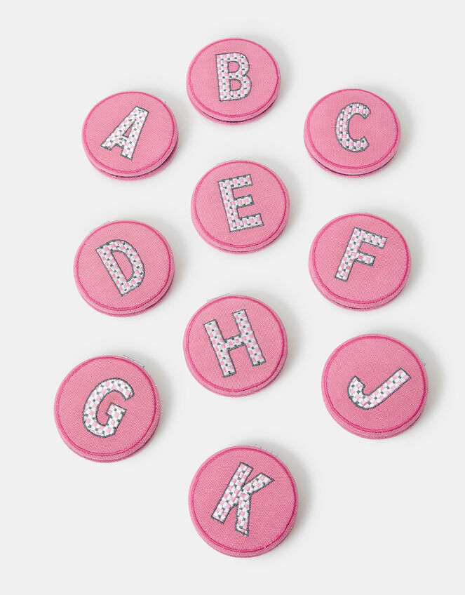 Initial Embroidered Compact Mirror, Pink (PINK), large