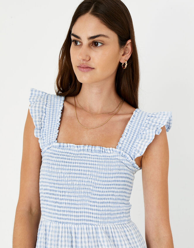 Gingham Tiered Maxi Dress , Blue (LIGHT BLUE), large