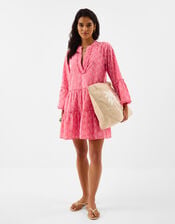 Broderie Flute Sleeve Mini Dress, Pink (PINK), large