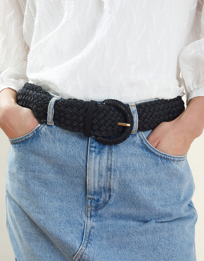 Woven Buckle Belt, Black (BLACK), large