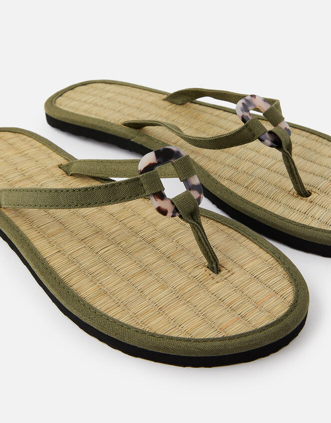 Resin Ring Seagrass Flip Flops , Green (KHAKI), large