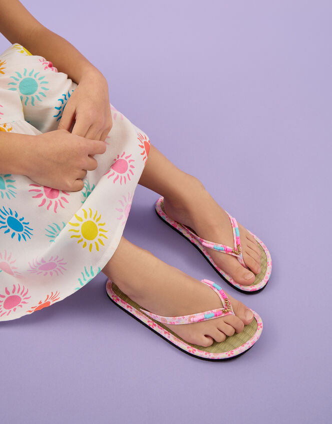 Girls Seagrass Beaded Flip Flops, Pink (PINK), large