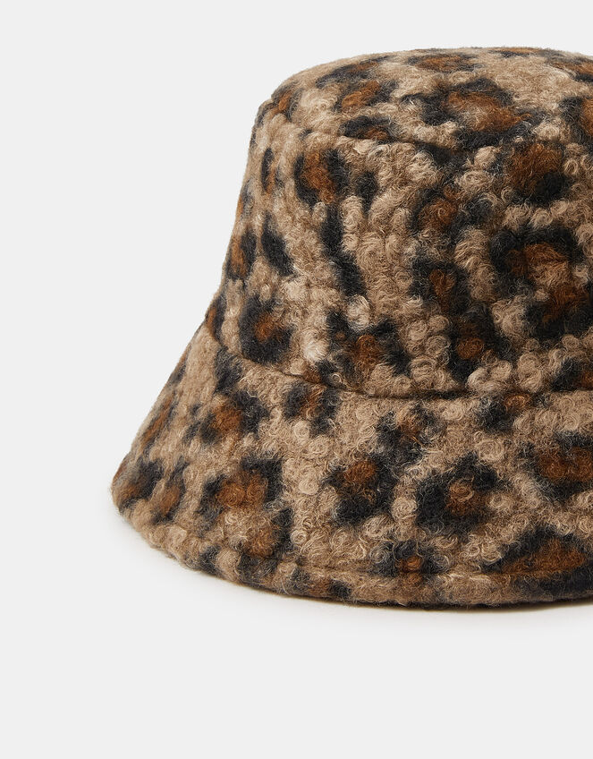 Leopard Print Boucle Bucket Hat, , large
