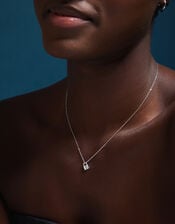 Sterling Silver Lock Pendant Necklace, , large