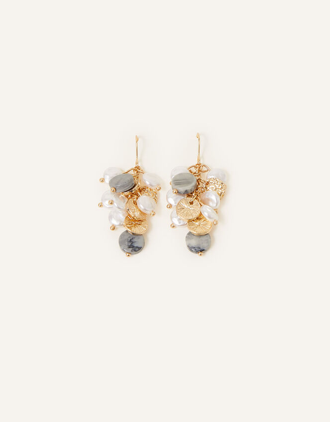 Mother of Pearl Disc Long Drop Earrings, , large