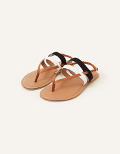 Mono Stripe Strappy Sandals, Black (BLACK), large