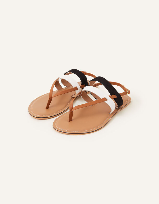 Mono Stripe Strappy Sandals, Black (BLACK), large
