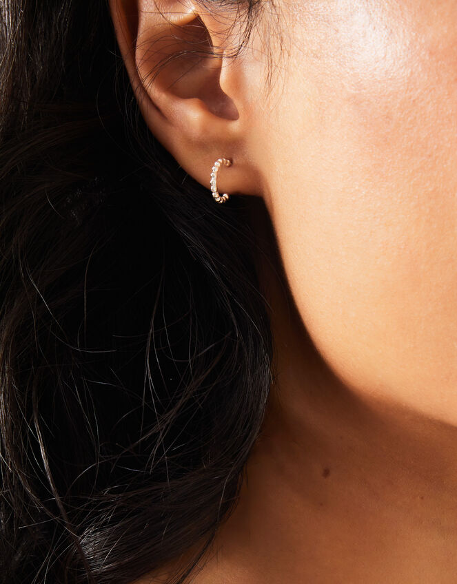 Sterling Silver Bobble Huggie Hoop Earrings, , large
