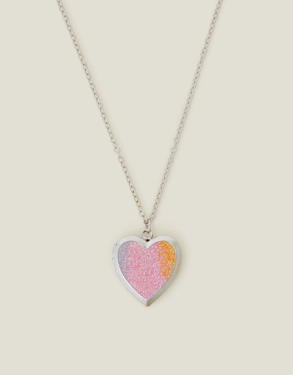Girls Glitter Heart Locket Necklace, , large