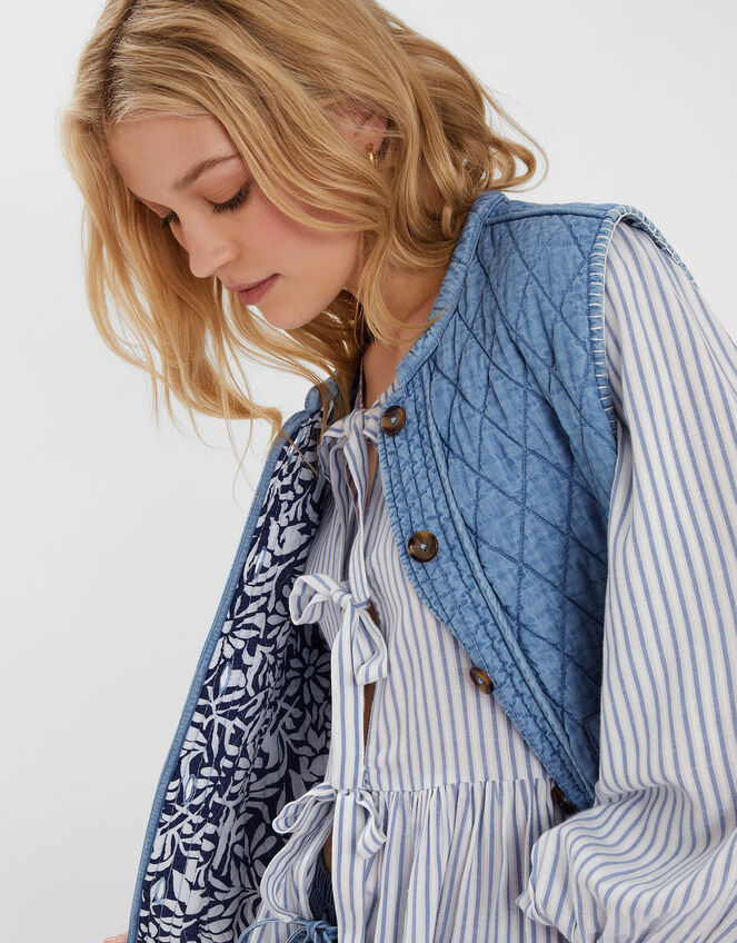 Chambray Quilted Waistcoat, Blue (BLUE), large