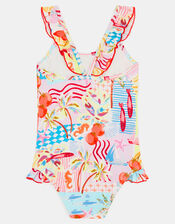 Girls Summer Print Swimsuit, Multi (PASTEL MULTI), large