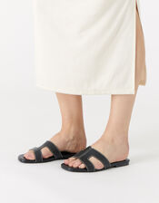 Contrast Stitch Leather Sandals , Black (BLACK), large