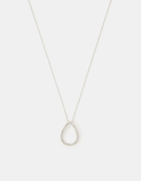 Sterling Silver Pavé Teardrop Pendant Necklace, , large