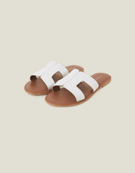 Cut-Out Wide Fit Leather Sandals, White (WHITE), large