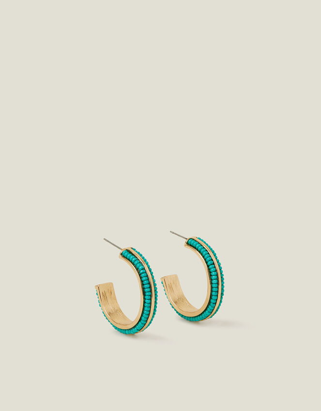 Beaded Inlay Hoop Earrings, , large