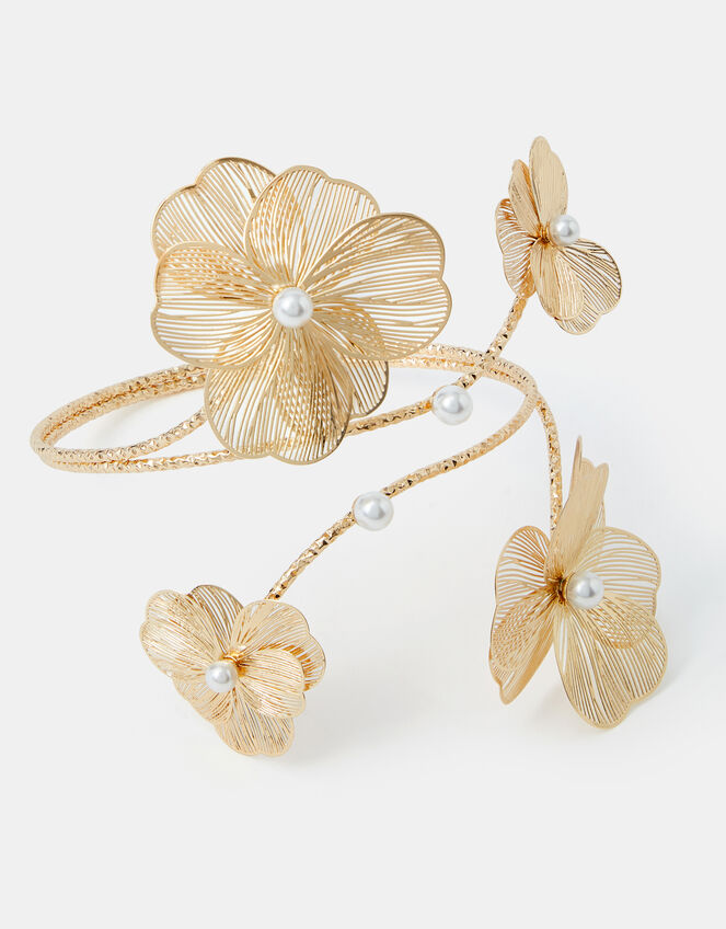 Filigree Flower Arm Cuff, Gold (GOLD), large