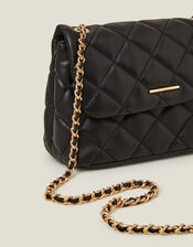 Quilted Faux Leather Cross-Body Bag, Black (BLACK), large