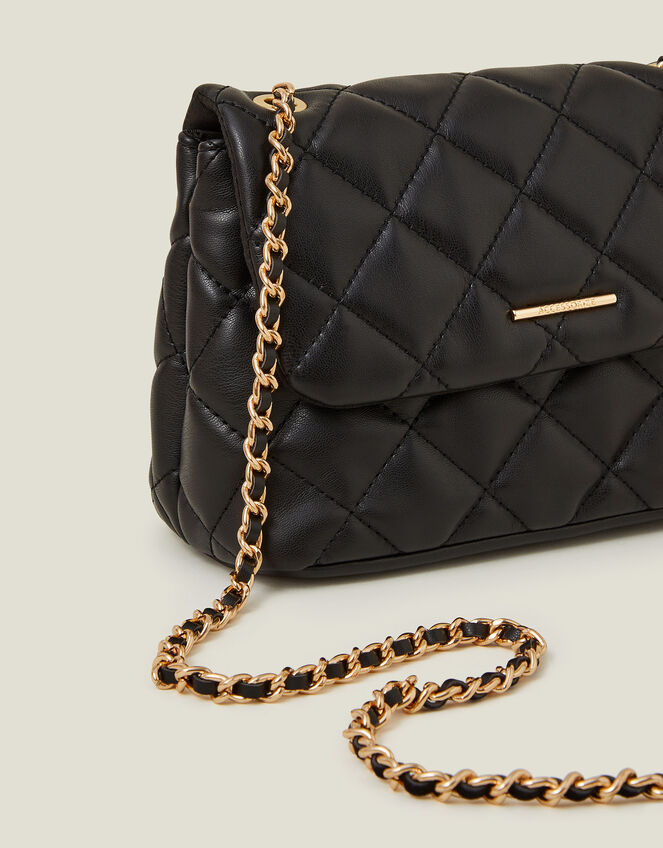 Quilted Faux Leather Cross-Body Bag, Black (BLACK), large