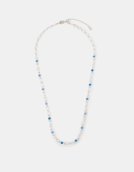 Sterling Silver-Plated Blue Quartz Station Necklace, , large