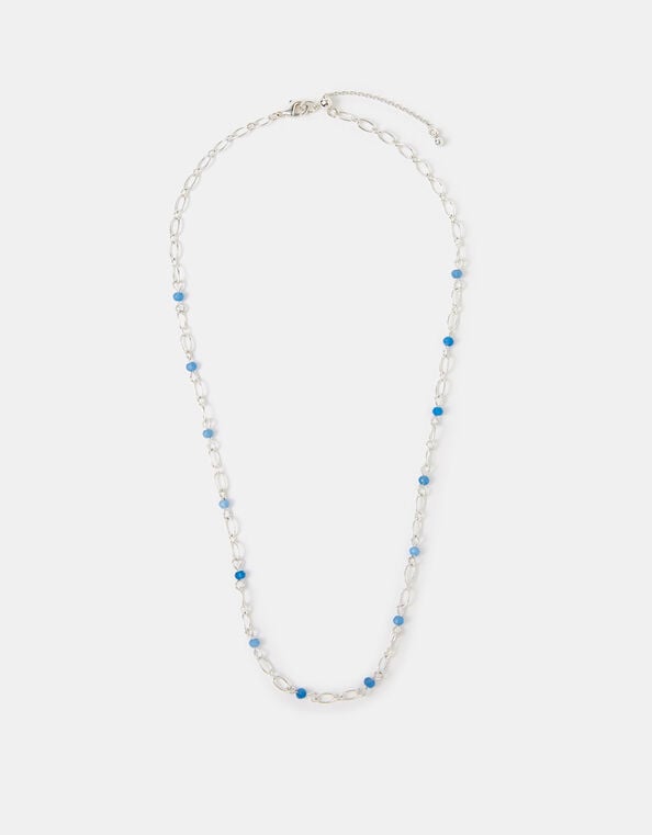 Sterling Silver-Plated Blue Quartz Station Necklace, , large