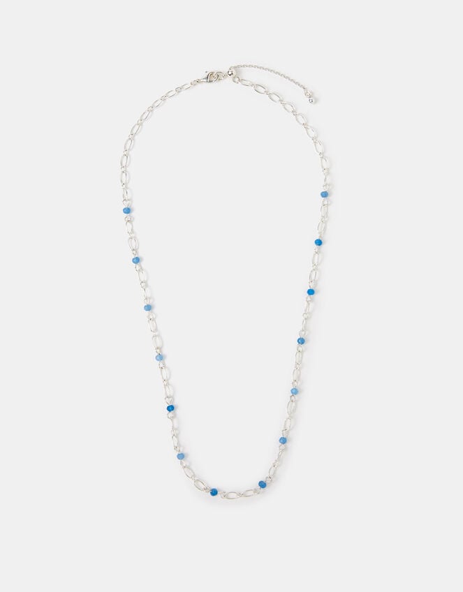 Sterling Silver-Plated Blue Quartz Station Necklace, , large