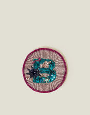 Round Initial Beaded Coaster, Multi (BRIGHTS MULTI), large