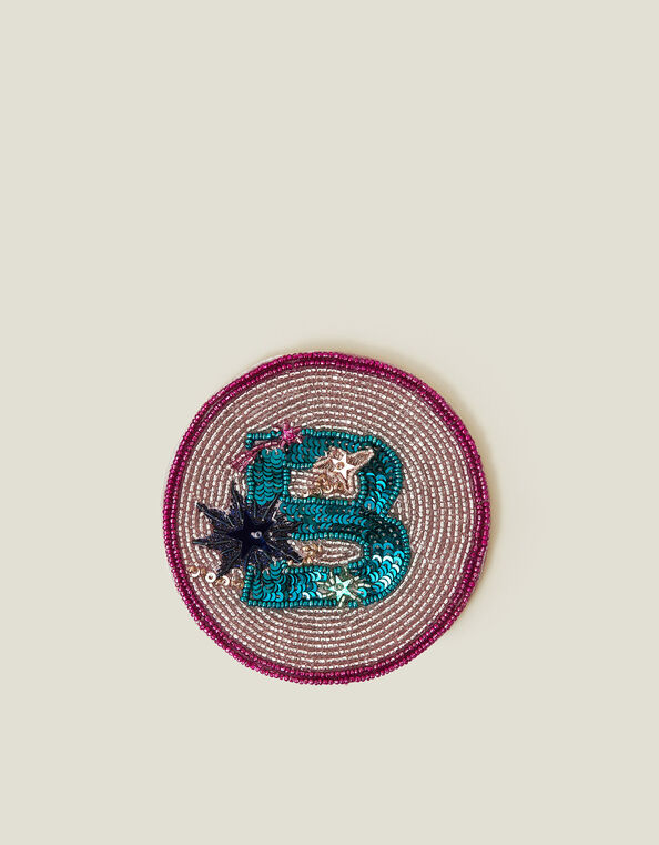 Round Initial Beaded Coaster, Multi (BRIGHTS MULTI), large