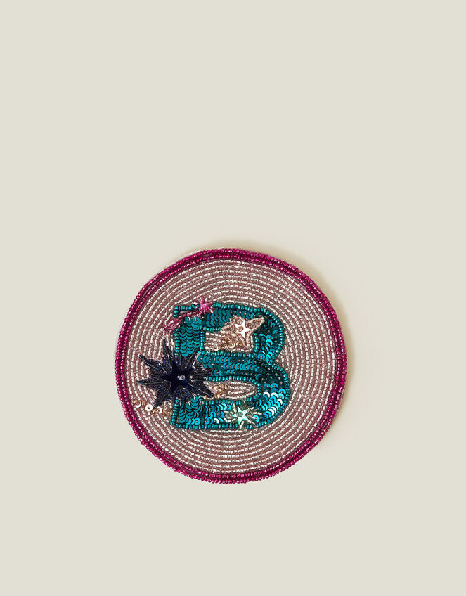 Round Initial Beaded Coaster, Multi (BRIGHTS MULTI), large