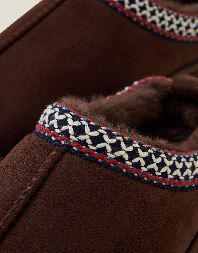 Embroidered Suedette Mule Slippers, Brown (CHOCOLATE), large