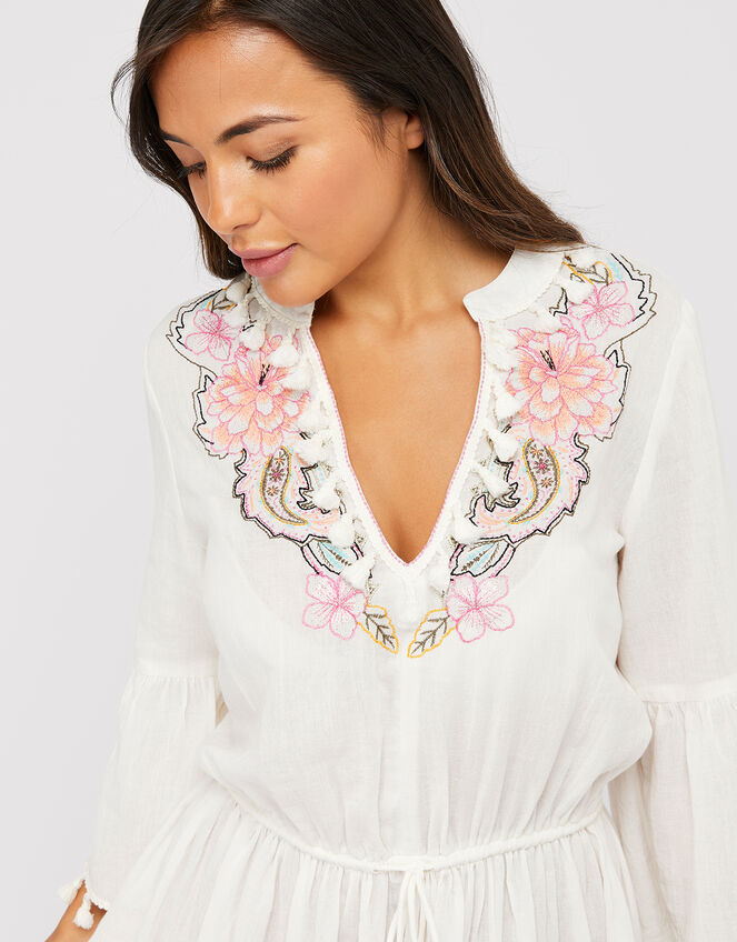 Paisley Print Long Sleeve Kaftan, Cream (CREAM), large