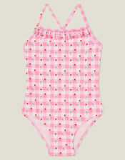 Girls Strawberry Print Swimsuit, Pink (PINK), large