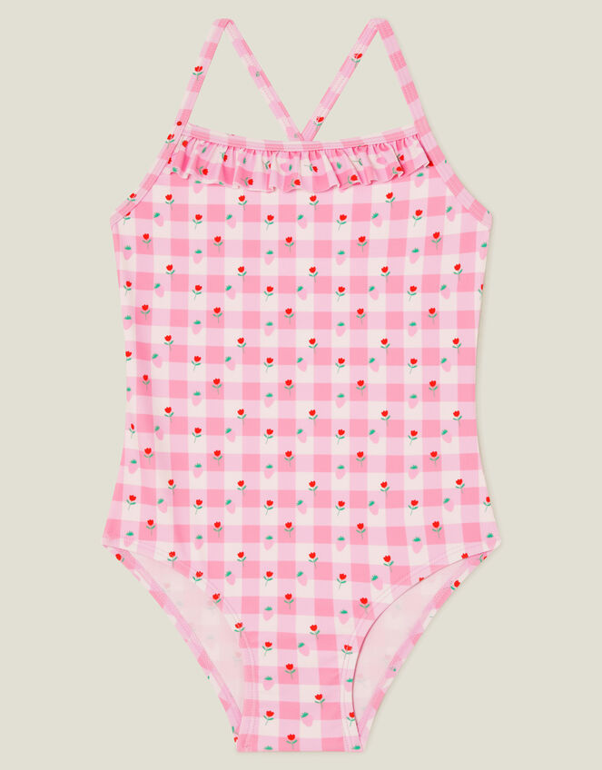 Girls Strawberry Print Swimsuit, Pink (PINK), large
