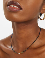 14ct Gold-Plated Pearl Beaded Necklace, Blue (BLUE), large