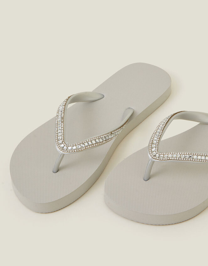 Embellished Flip Flops, Silver (SILVER), large