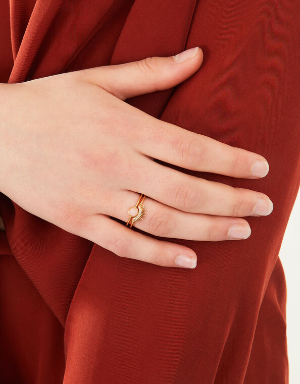 14ct Gold-Plated Rose Quartz Sun Ring Set of Two, Gold (GOLD), large